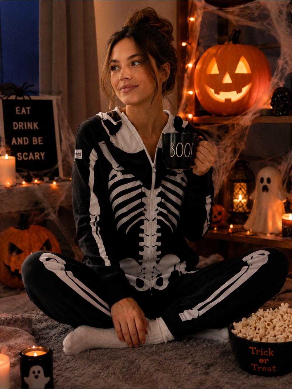NWT Tipsy Elves Skeleton Hooded Jumpsuit Costume Onesie XS Halloween